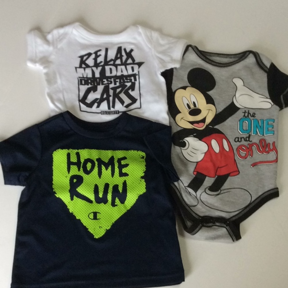 3 Boys Short sleeves 6-9 mo 2 Bodysuits Onesies Disney Mickey 1 Shirt Home Run